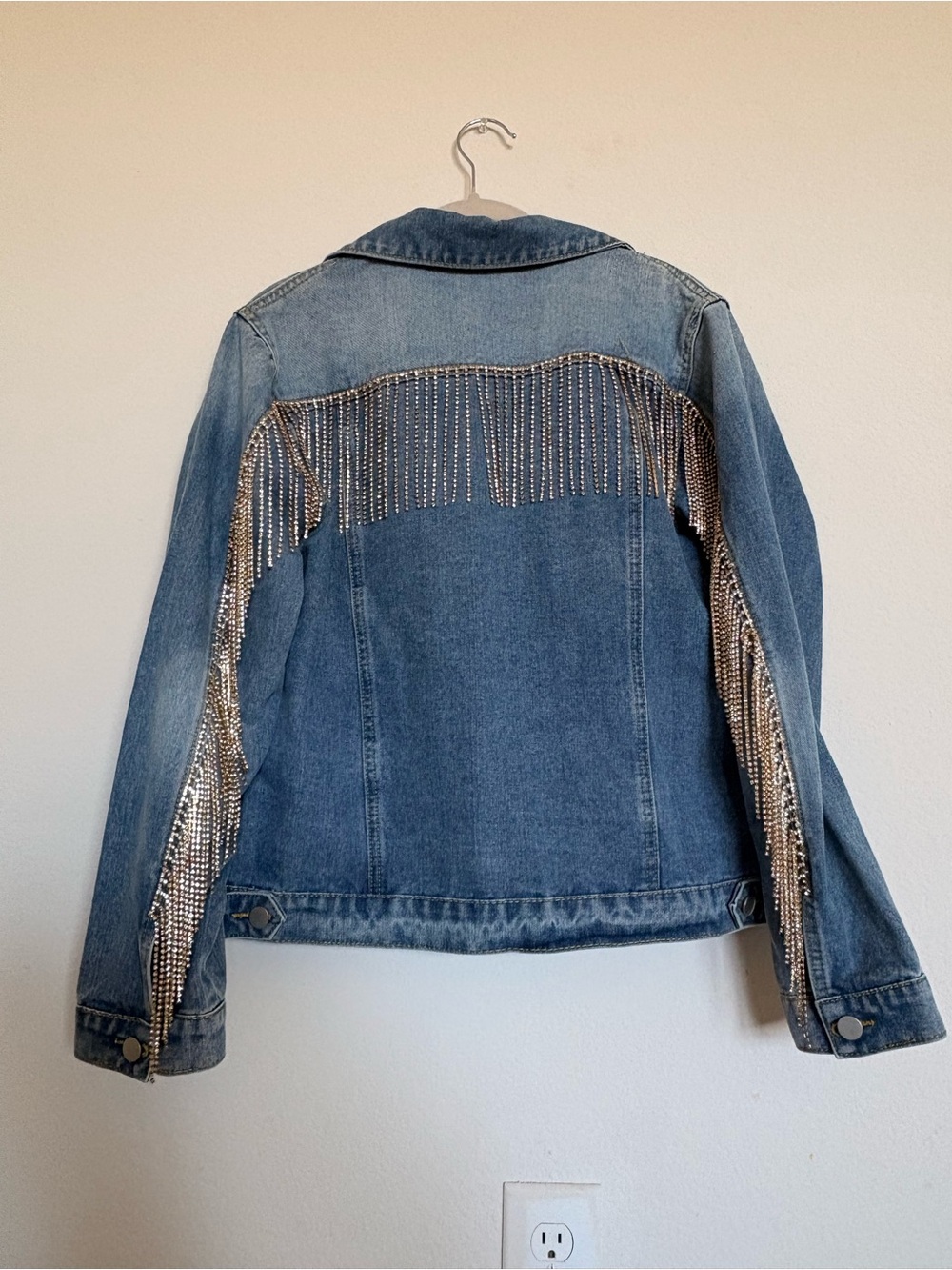 Andree By Unit Rhinestone Fringe Denim Jacket- size M - Picture 6 of 10
